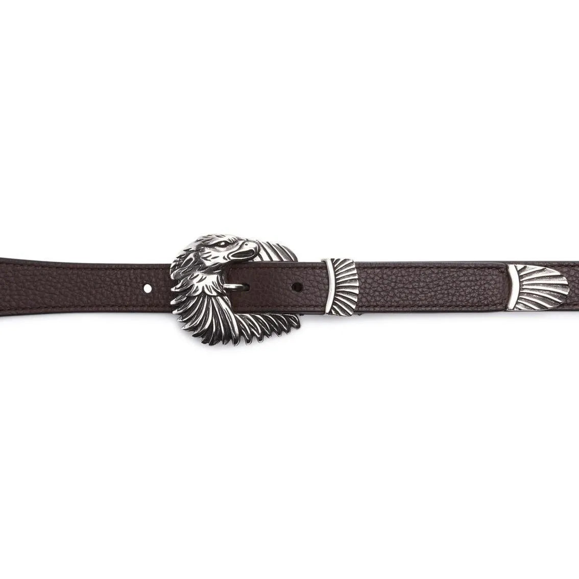 Brown grained calfskin leather American eagle buckle with eagle buckle, buckle view