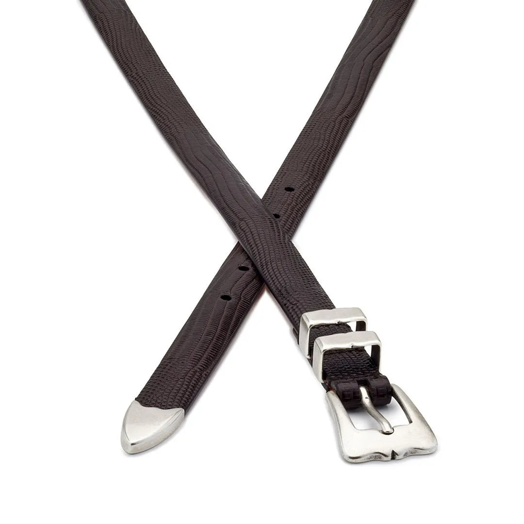 dark brown embossed leather tiny lobster belt, crossed