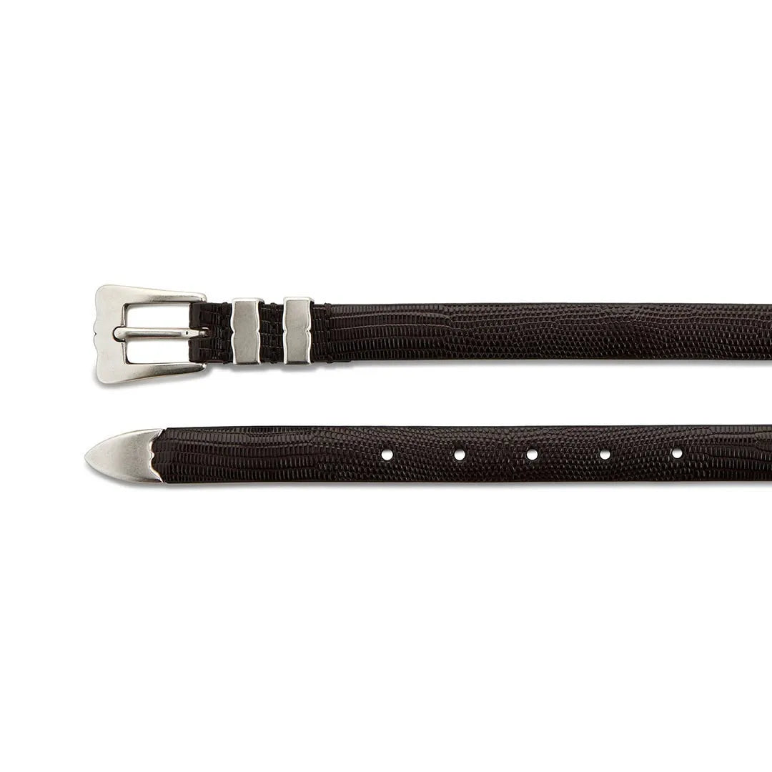 dark brown embossed leather tiny lobster belt, diagonal view