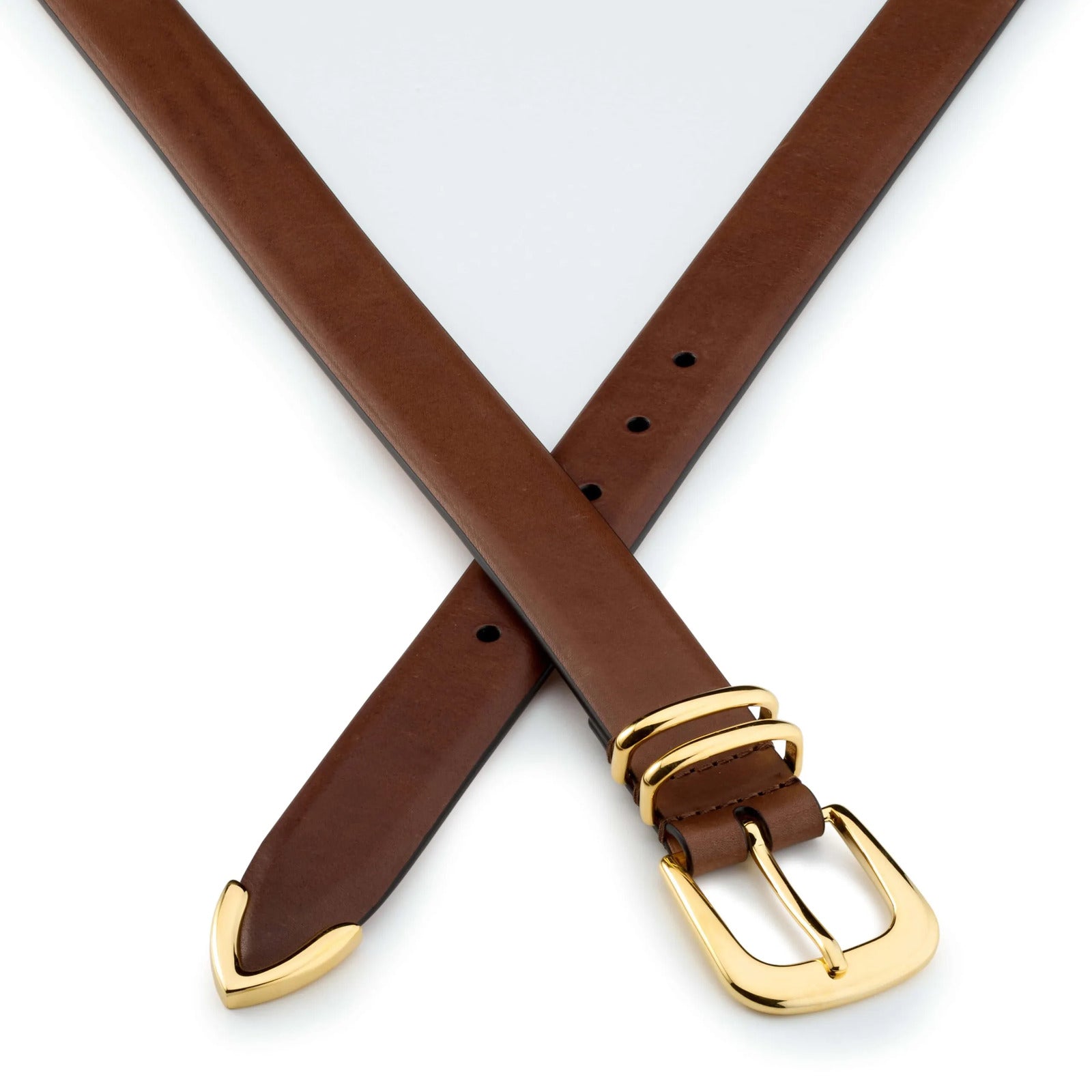 First Class Brown Leather Belt – Gold Buckle | Silver Ostrich