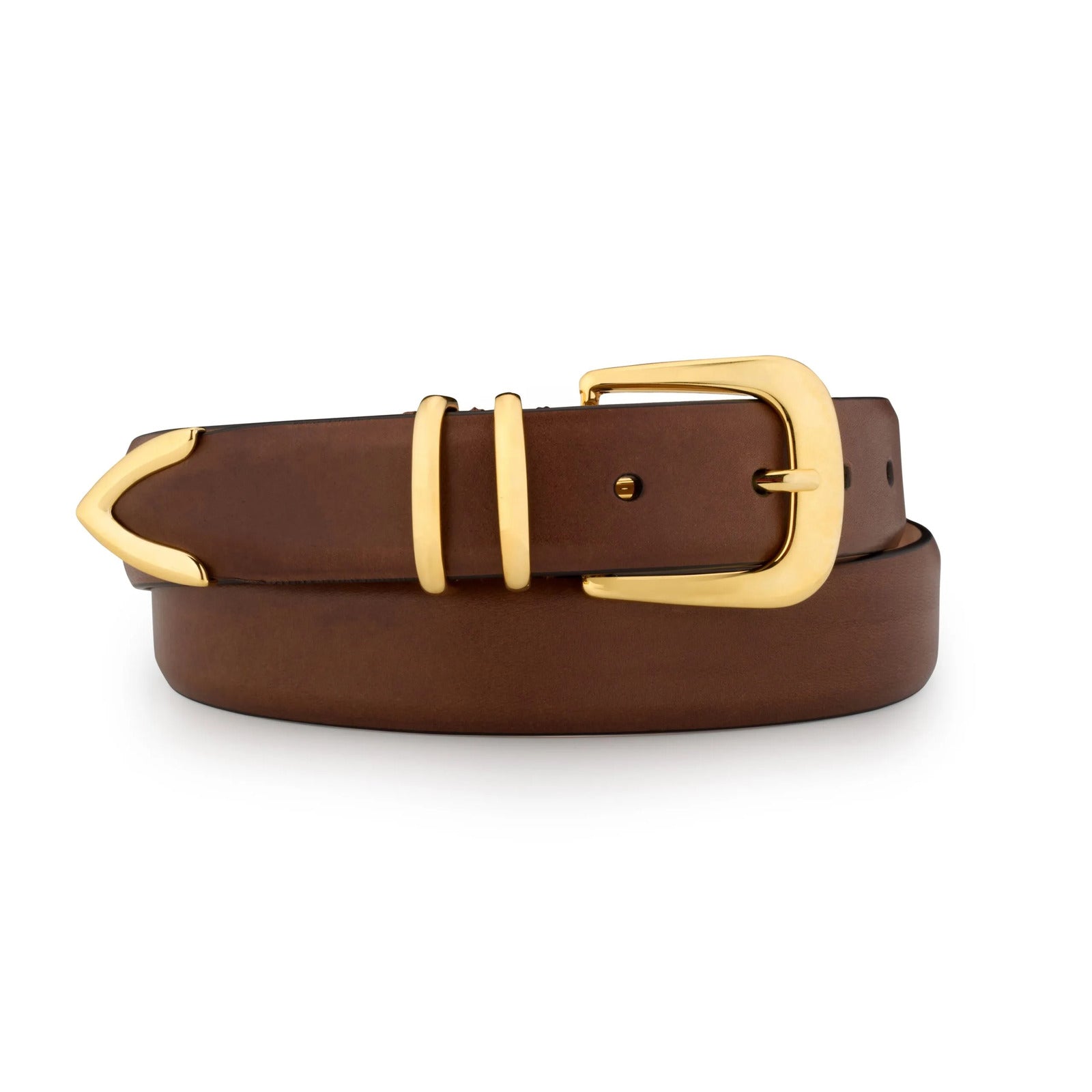 First Class Brown Leather Belt – Gold Buckle | Silver Ostrich