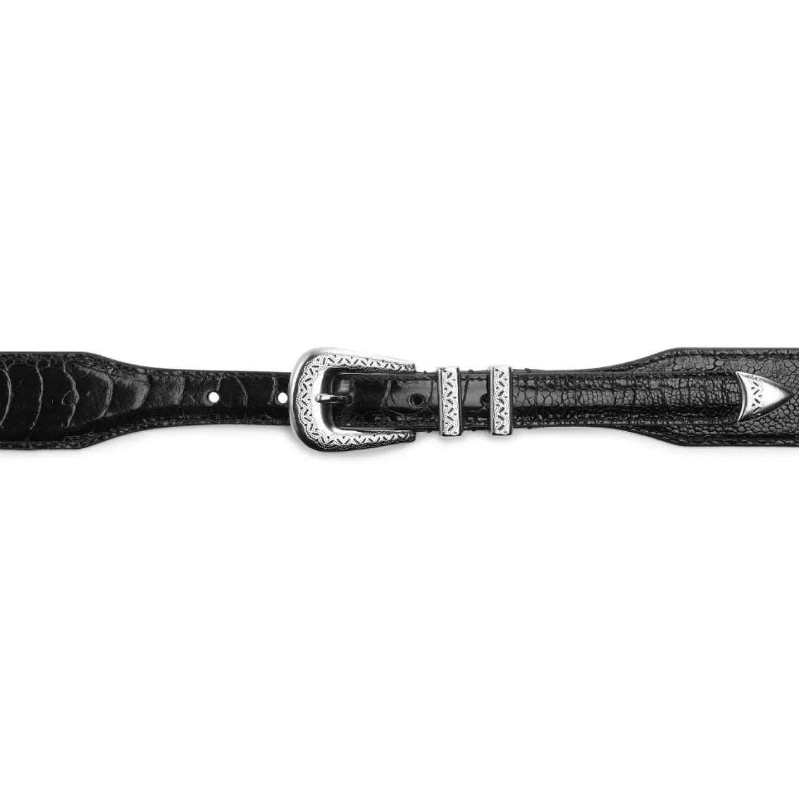 black exotic ostrich leather Amboise belt, buckle view