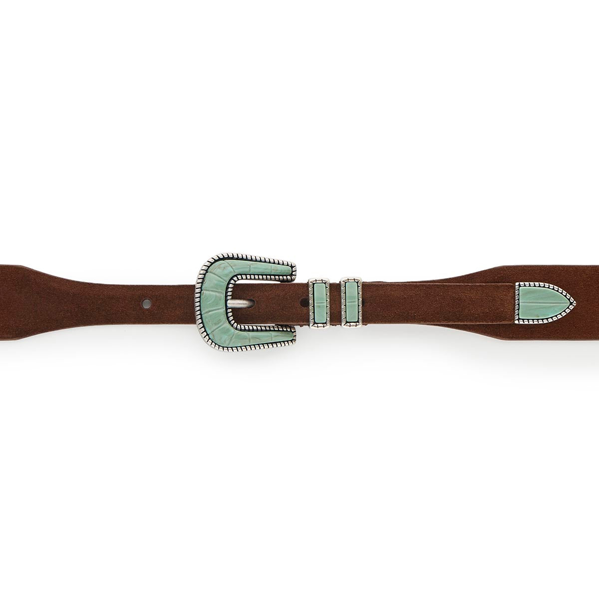 Silver Ostrich Crazy Color belt - CRAZY COLOR - Soft Turquoise - Brown suede