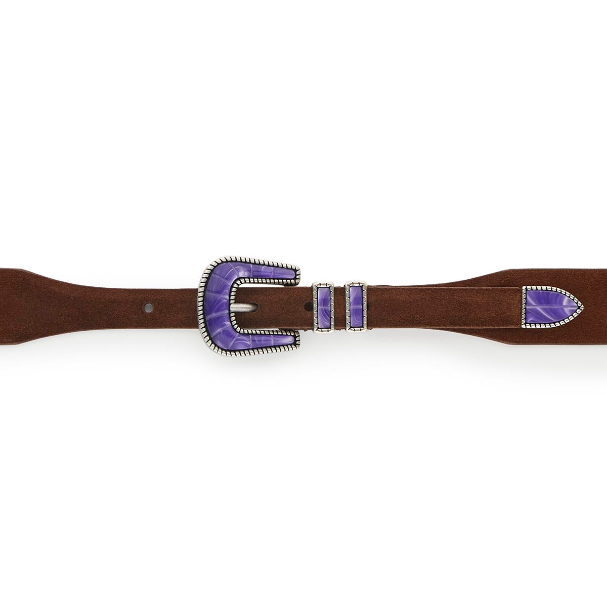 Silver Ostrich Crazy Color belt - CRAZY COLOR - Purple Rain - Brown suede