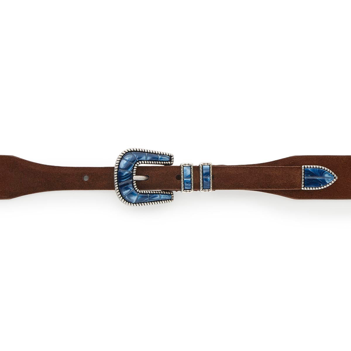 Silver Ostrich Crazy Color belt - CRAZY COLOR - Blue Ocean - Brown suede