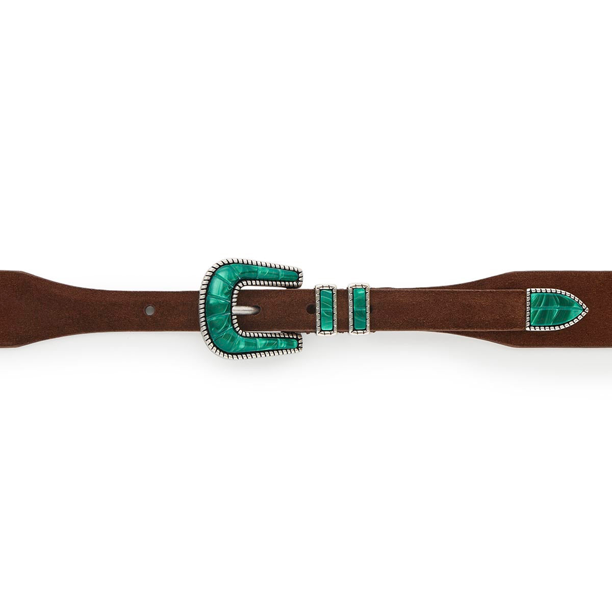 Silver Ostrich Crazy Color belt - CRAZY COLOR - Emerald Green - Brown suede