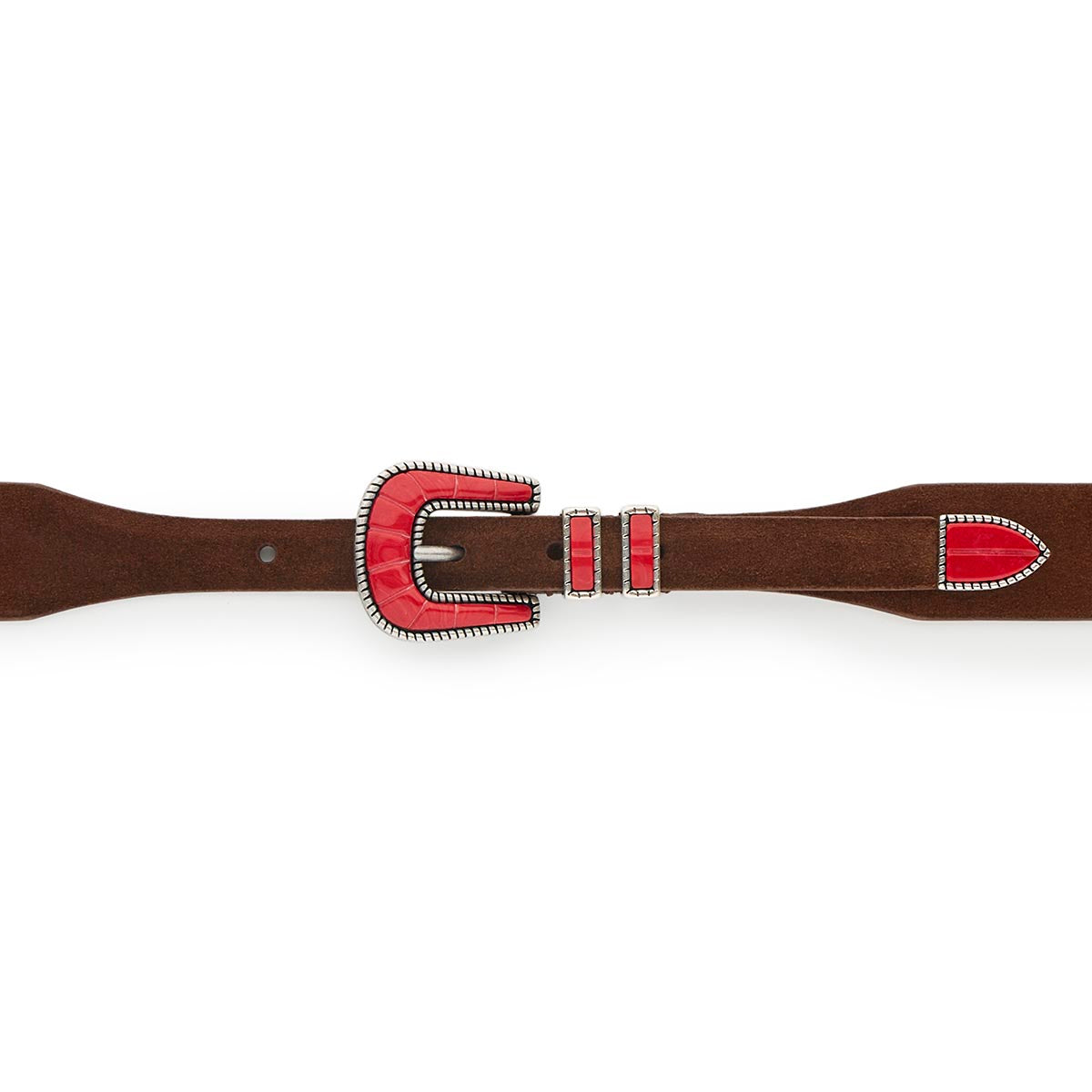 Silver Ostrich Crazy Color belt - CRAZY COLOR - Red Lobster - Brown suede