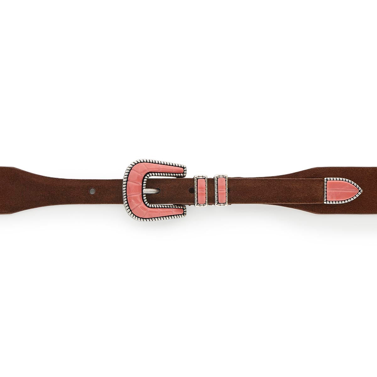 Silver Ostrich Crazy Color belt - CRAZY COLOR - Pink Coral - Brown suede