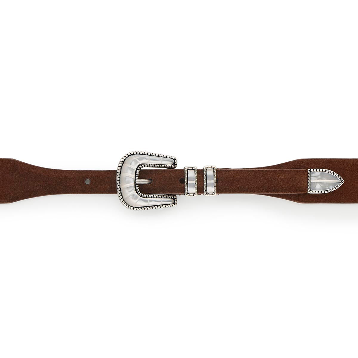 Silver Ostrich Crazy Color belt - CRAZY COLOR - Mother Of Pearl - Brown suede