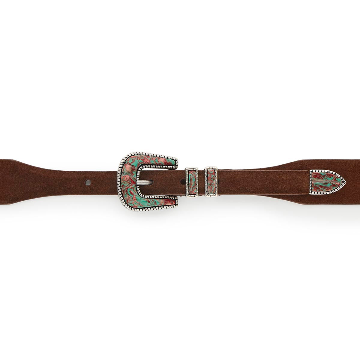 Silver Ostrich Crazy Color belt - CRAZY COLOR ACTIVE - Mint - Brown suede