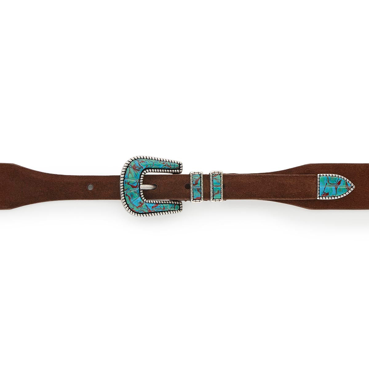Silver Ostrich Crazy Color belt - CRAZY COLOR ACTIVE - Turquoise - Brown suede
