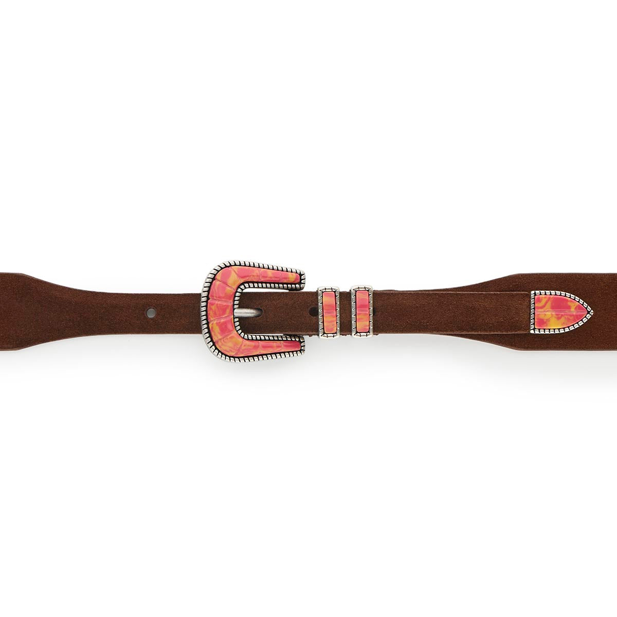 Silver Ostrich Crazy Color belt - CRAZY COLOR ACTIVE - Pink - Brown suede