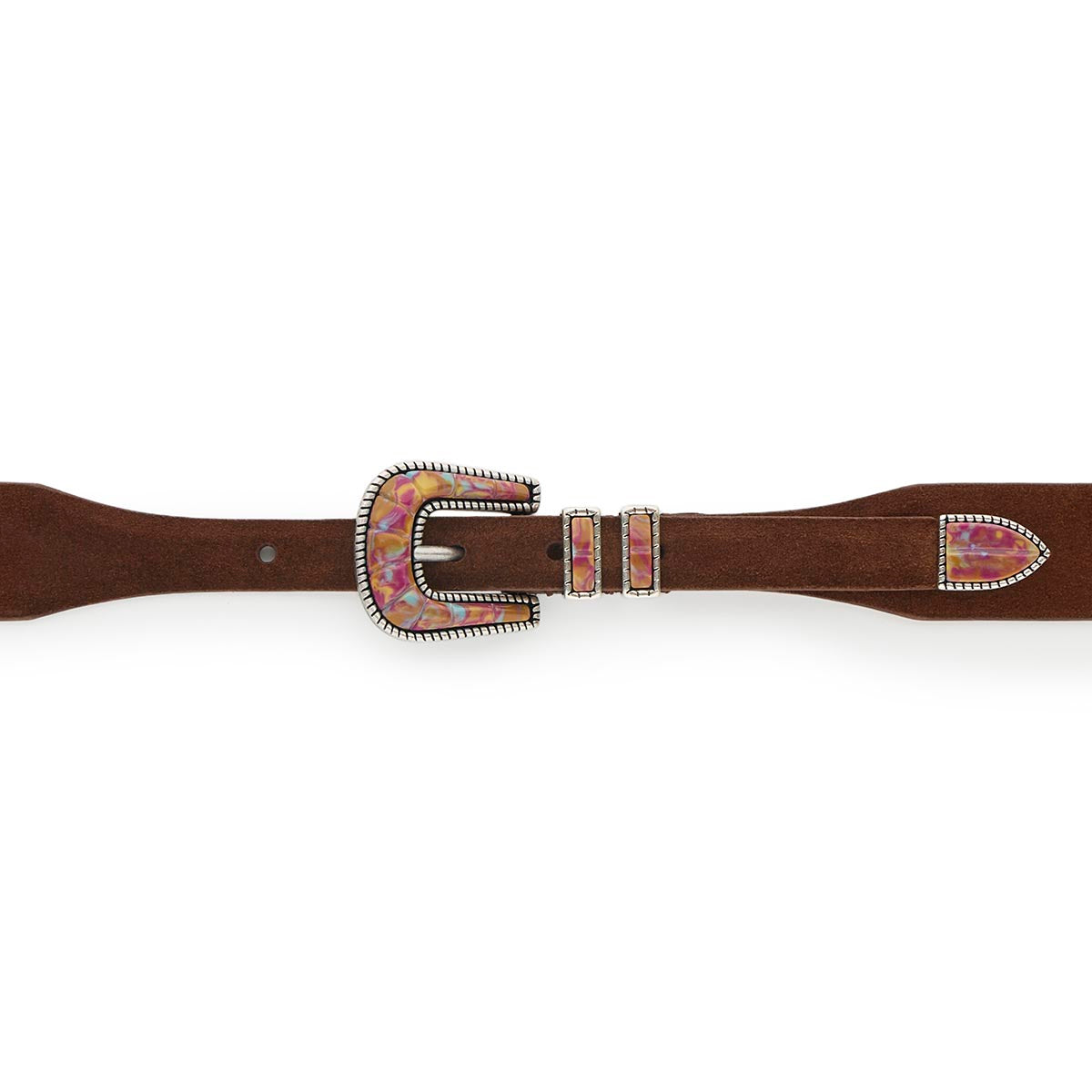 Silver Ostrich Crazy Color belt - CRAZY COLOR ACTIVE - Purple - Brown suede