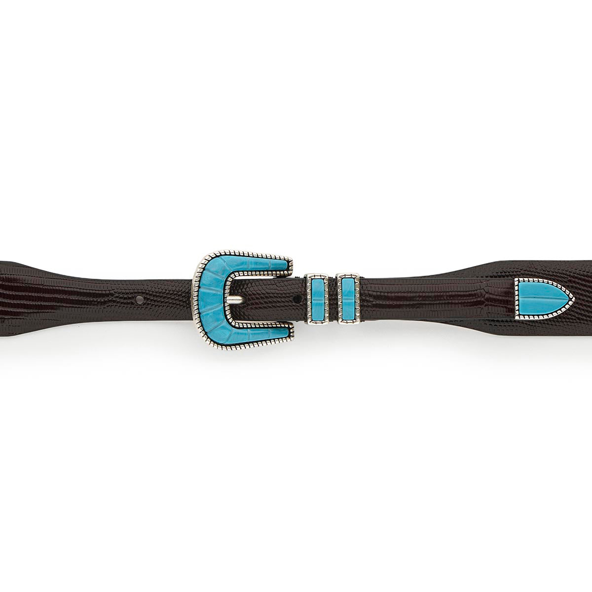 Silver Ostrich Crazy Color belt - CRAZY COLOR - Turquoise - Brown lizard effect