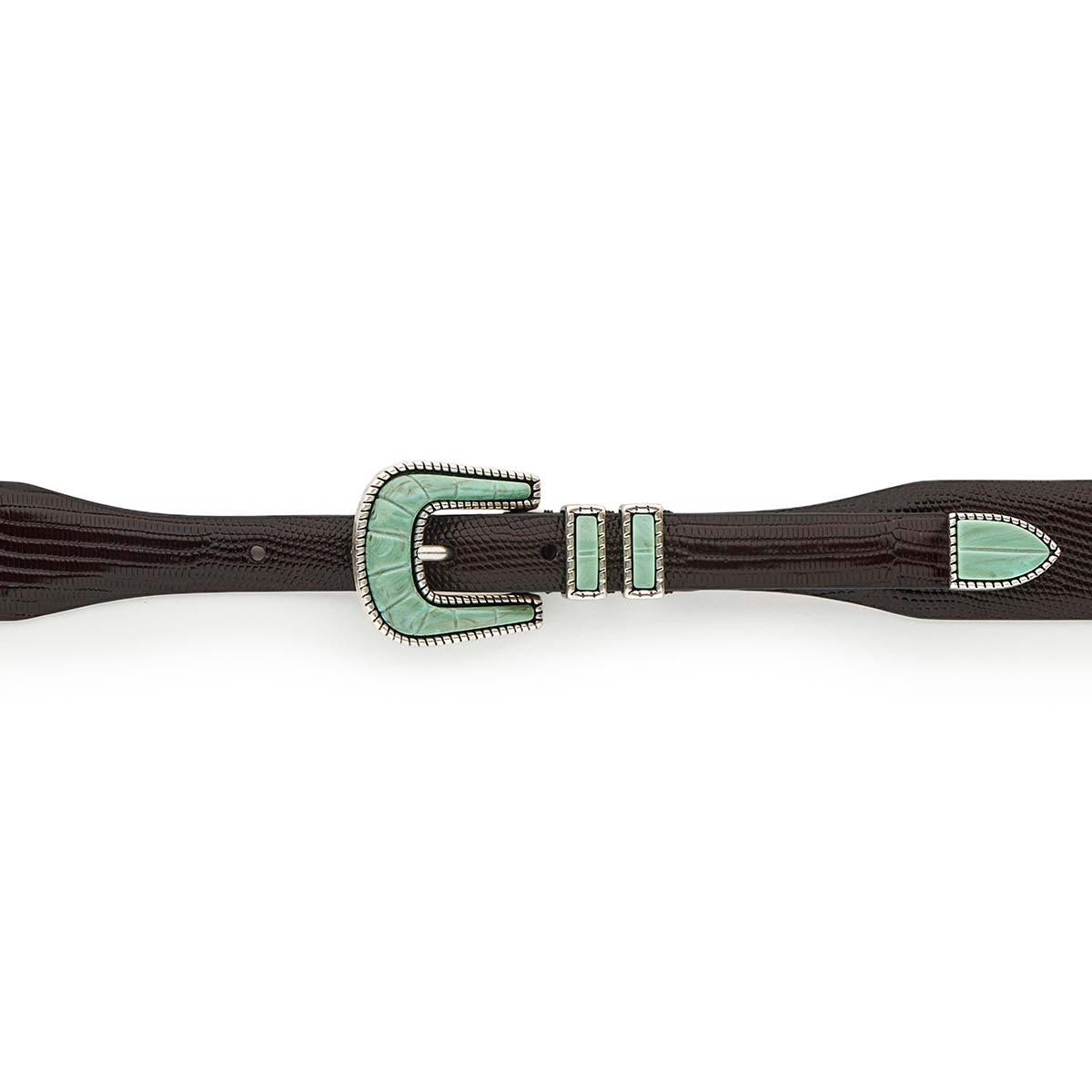 Silver Ostrich Crazy Color belt - CRAZY COLOR - Soft Turquoise - Brown lizard effect