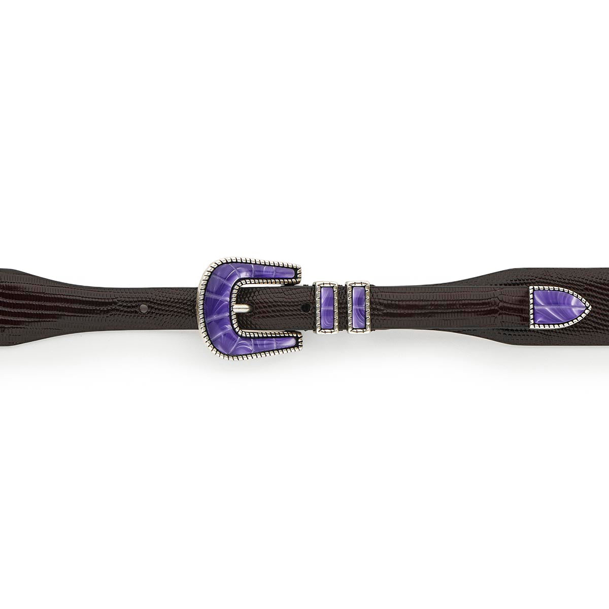 Silver Ostrich Crazy Color belt - CRAZY COLOR - Purple Rain - Brown lizard effect