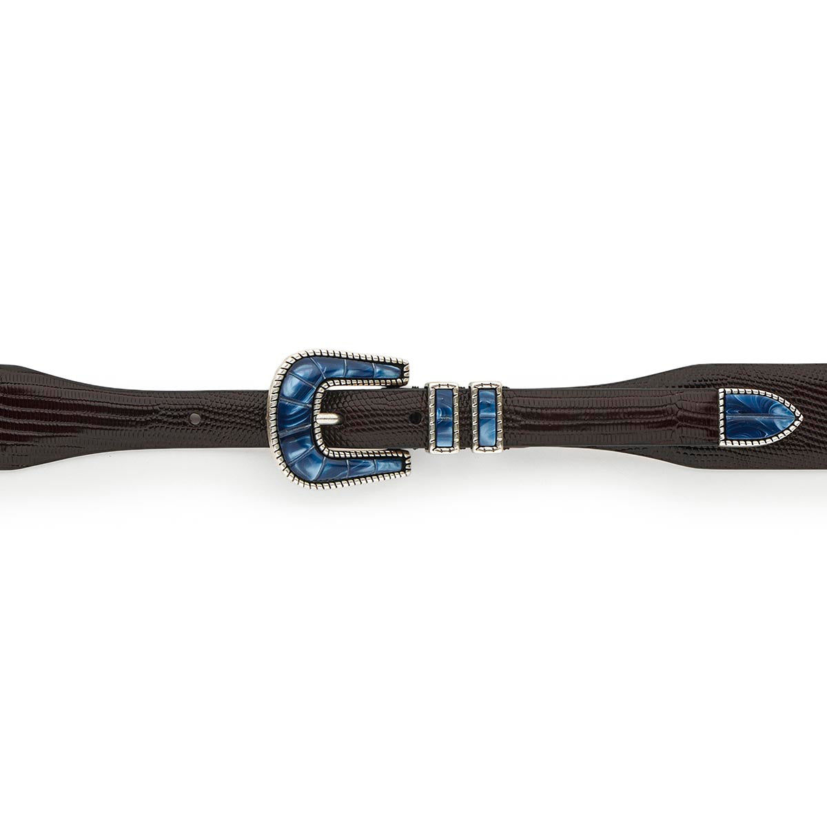 Silver Ostrich Crazy Color belt - CRAZY COLOR - Blue Ocean - Brown lizard effect