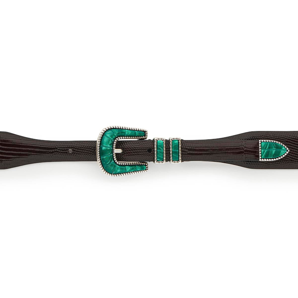 Silver Ostrich Crazy Color belt - CRAZY COLOR - Emerald Green - Brown lizard effect