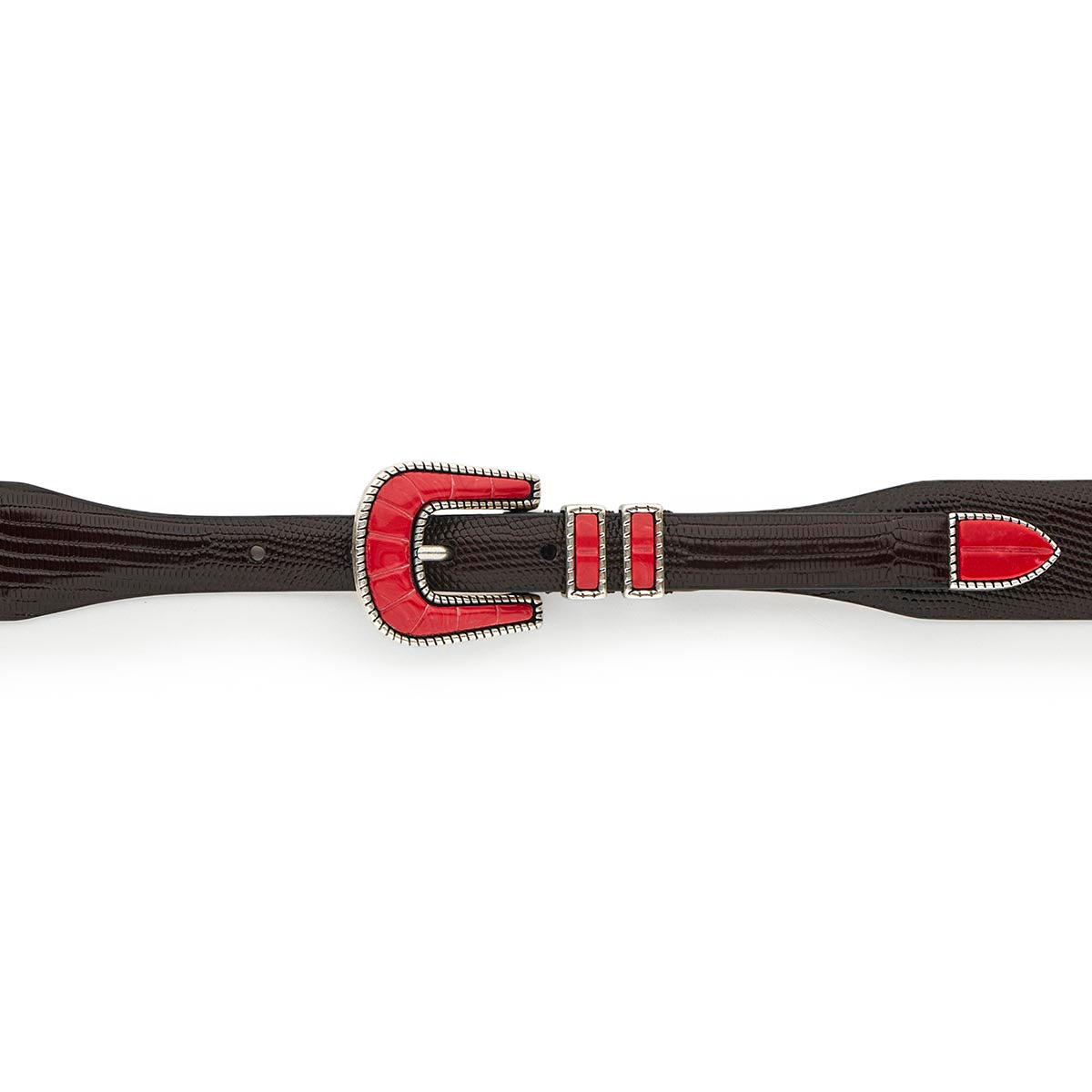 Silver Ostrich Crazy Color belt - CRAZY COLOR - Red Lobster - Brown lizard effect