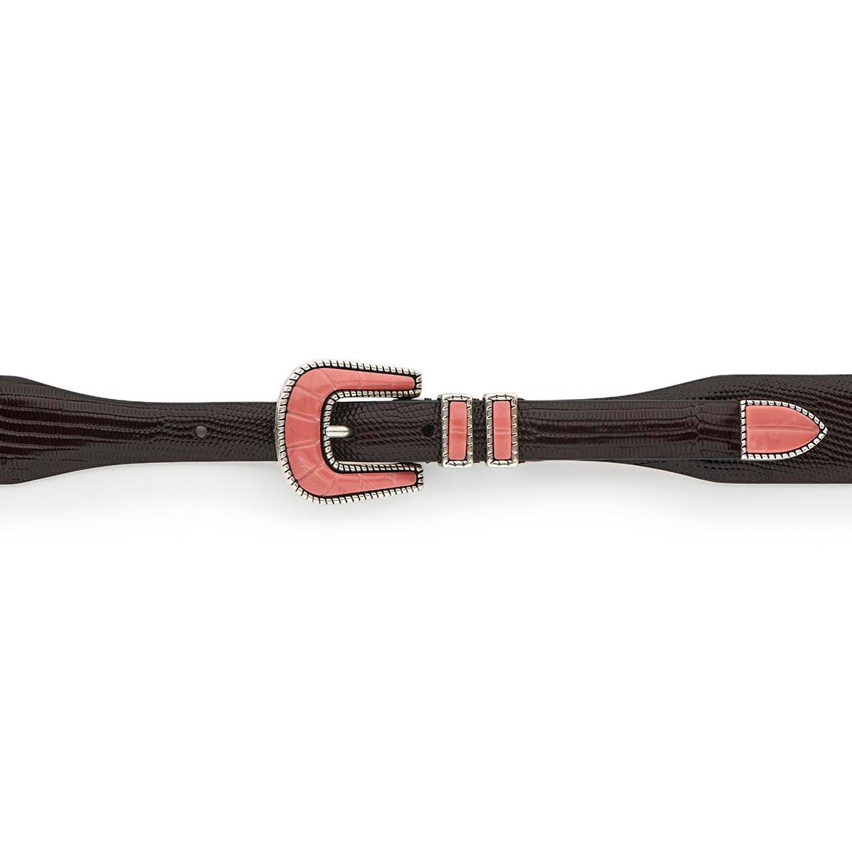 Silver Ostrich Crazy Color belt - CRAZY COLOR - Pink Coral - Brown lizard effect