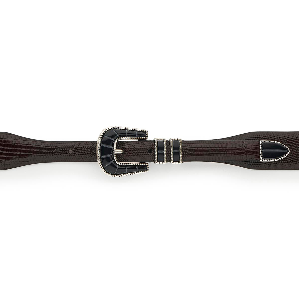 Silver Ostrich Crazy Color belt - CRAZY COLOR - Black - Brown lizard effect