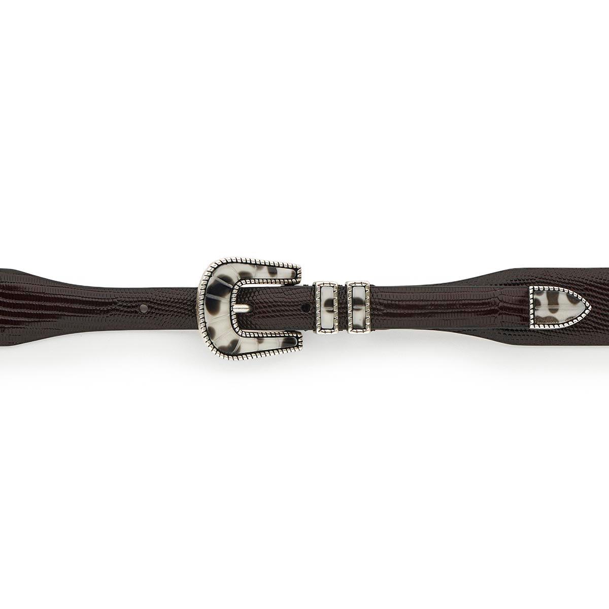 Silver Ostrich Crazy Color belt - CRAZY COLOR - Black Shade - Brown lizard effect
