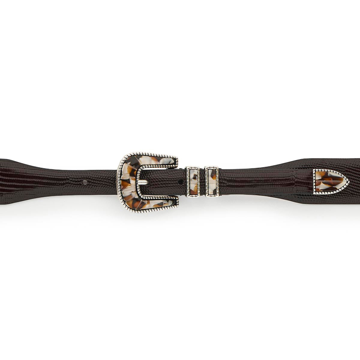 Silver Ostrich Crazy Color belt - CRAZY COLOR - Brown Shade - Brown lizard effect