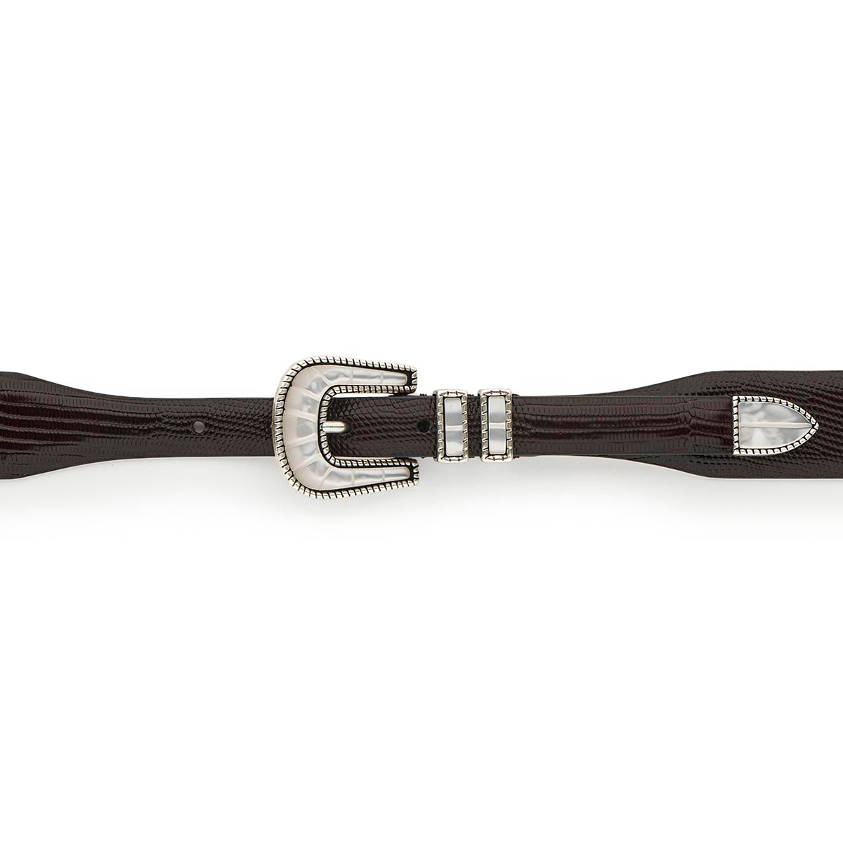 Silver Ostrich Crazy Color belt - CRAZY COLOR - Mother Of Pearl - Brown lizard effect