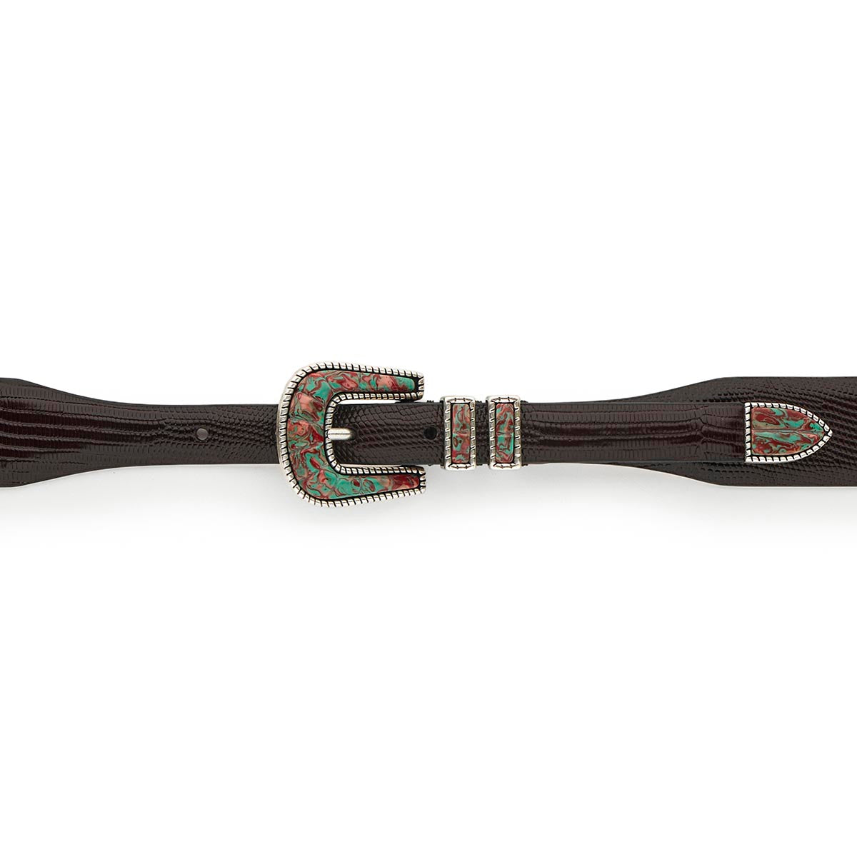 Silver Ostrich Crazy Color belt - CRAZY COLOR ACTIVE - Mint - Brown lizard effect
