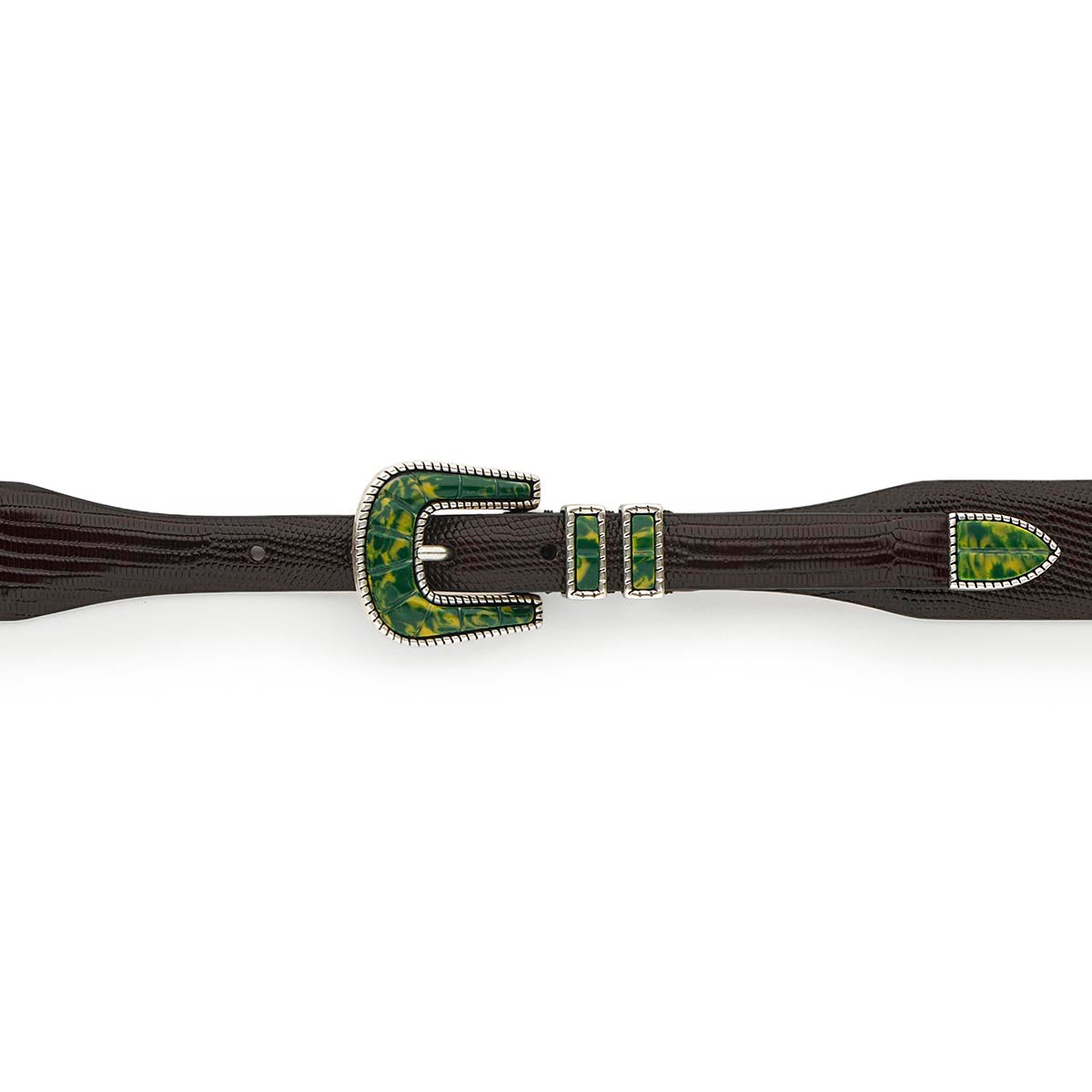 Silver Ostrich Crazy Color belt - CRAZY COLOR ACTIVE - Green - Brown lizard effect