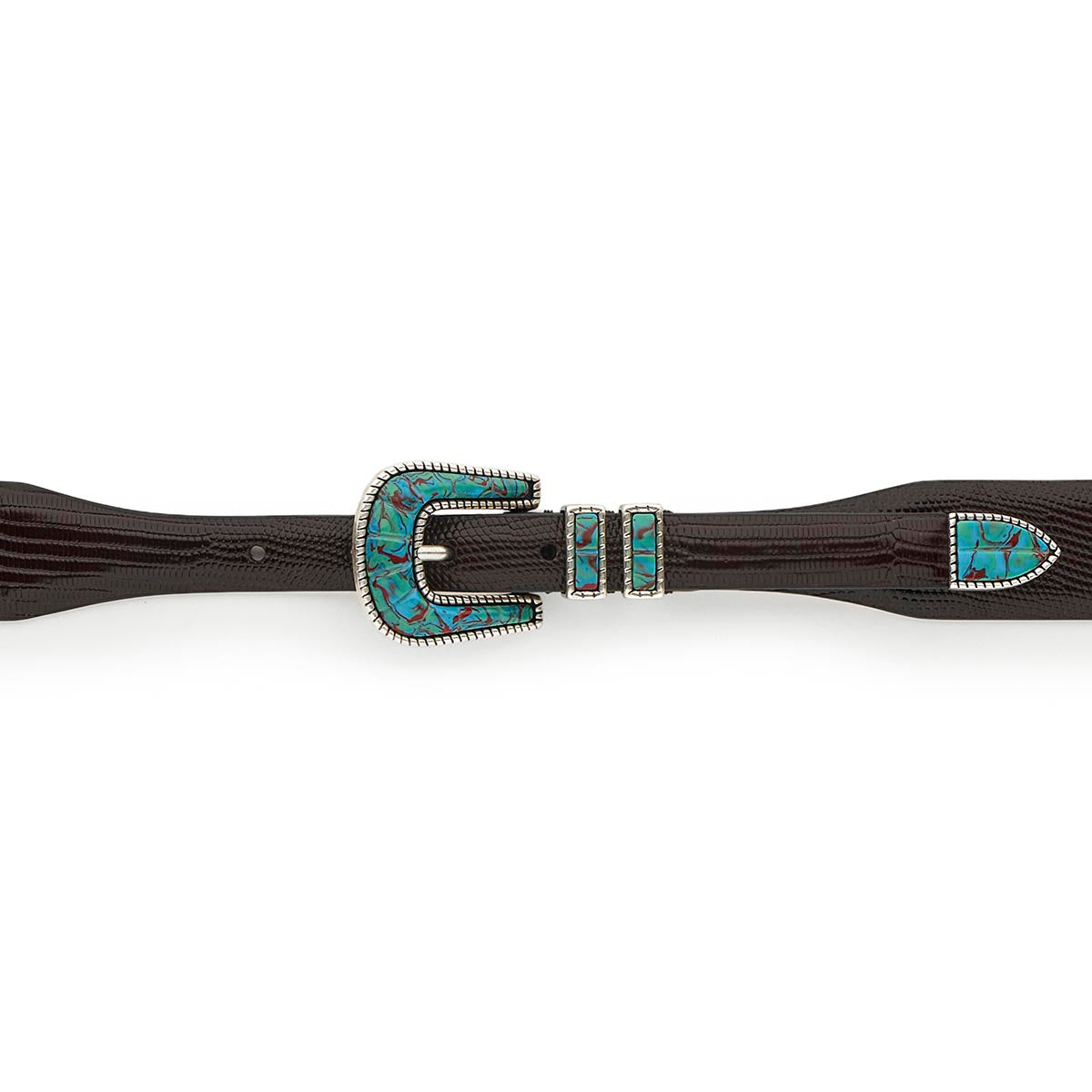 Silver Ostrich Crazy Color belt - CRAZY COLOR ACTIVE - Turquoise - Brown lizard effect