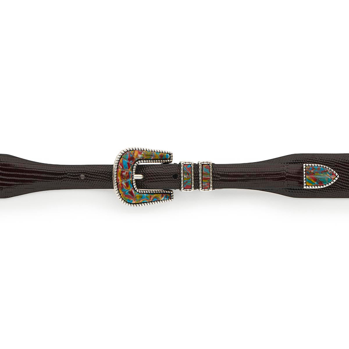 Silver Ostrich Crazy Color belt - CRAZY COLOR ACTIVE - Yellow - Brown lizard effect