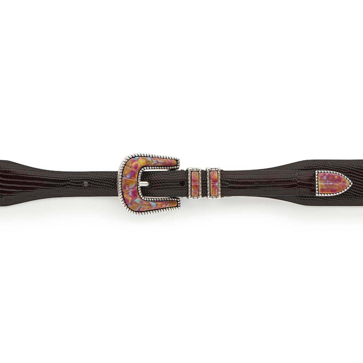 Silver Ostrich Crazy Color belt - CRAZY COLOR ACTIVE - Purple - Brown lizard effect