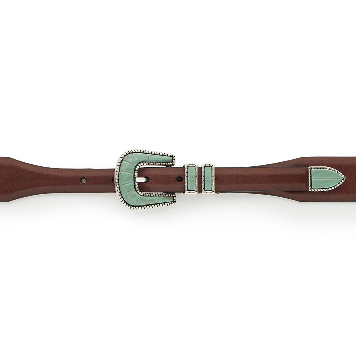 Silver Ostrich Crazy Color belt - CRAZY COLOR - Soft Turquoise - Brown vintage