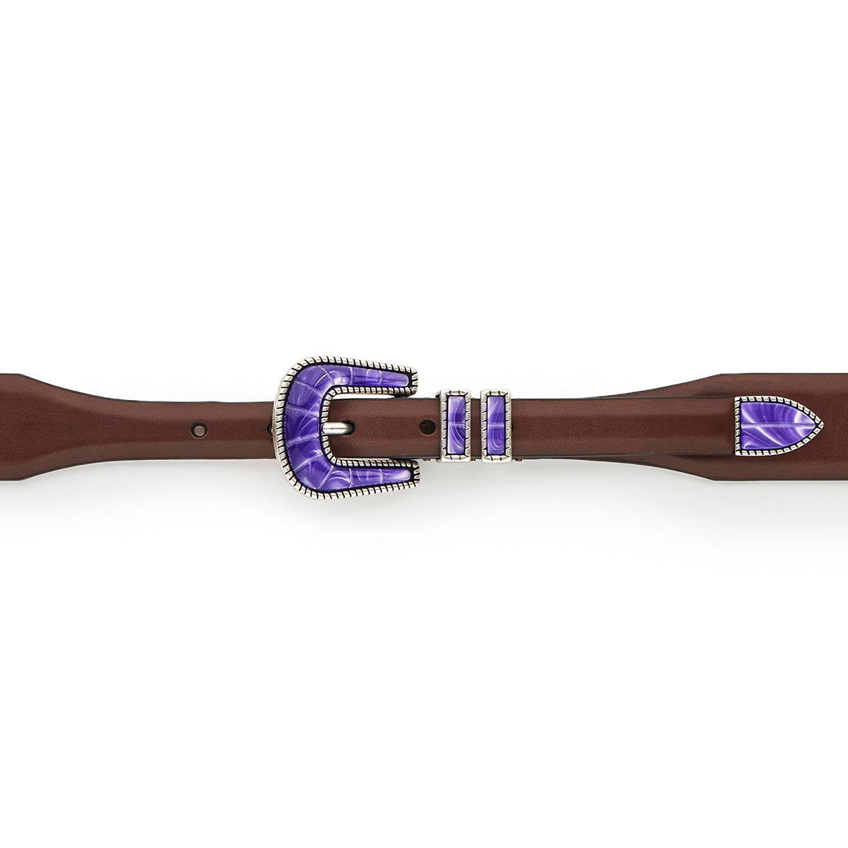 Silver Ostrich Crazy Color belt - CRAZY COLOR - Purple Rain - Brown vintage
