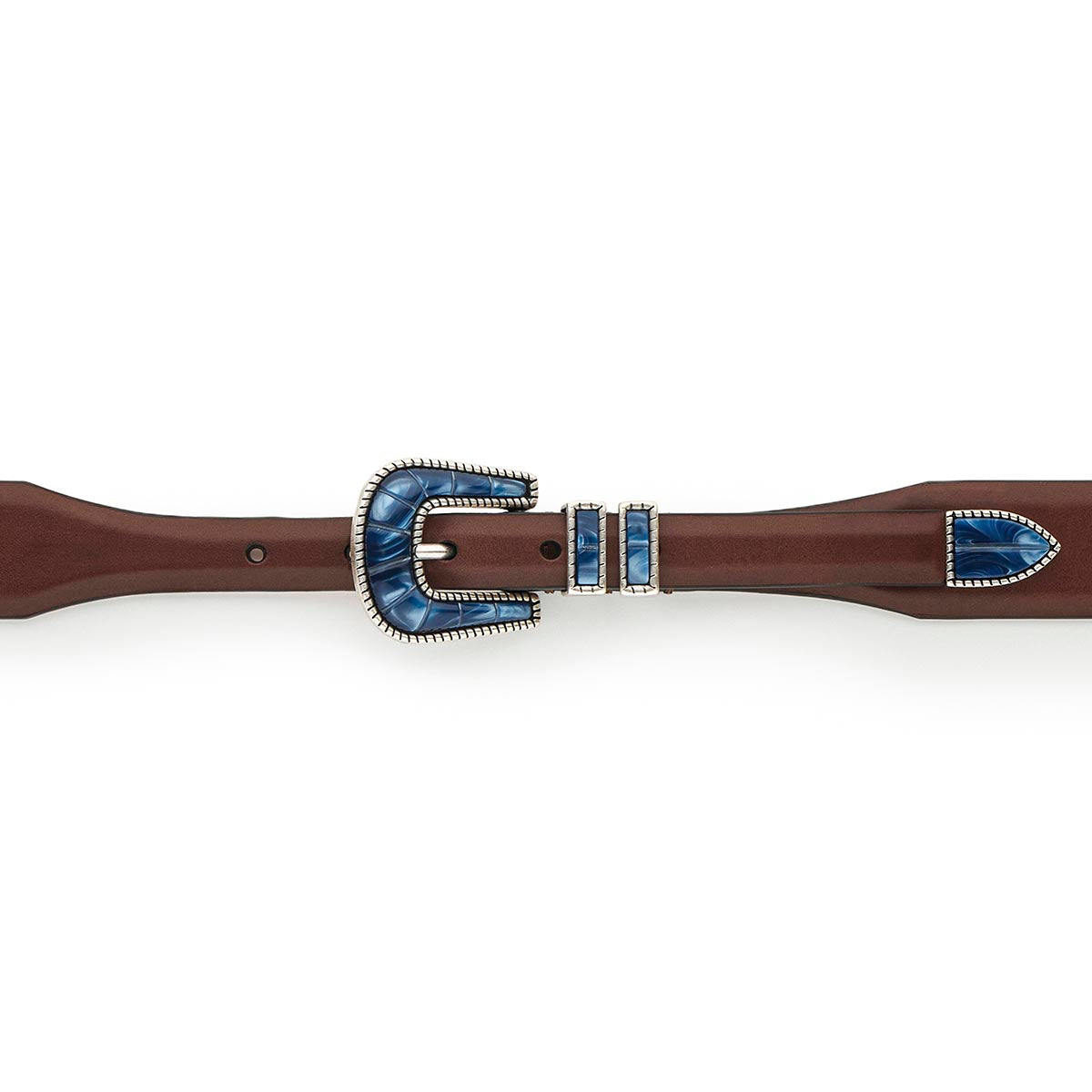 Silver Ostrich Crazy Color belt - CRAZY COLOR - Blue Ocean - Brown vintage