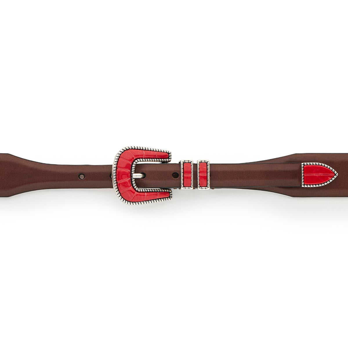 Silver Ostrich Crazy Color belt - CRAZY COLOR - Red Lobster - Brown vintage