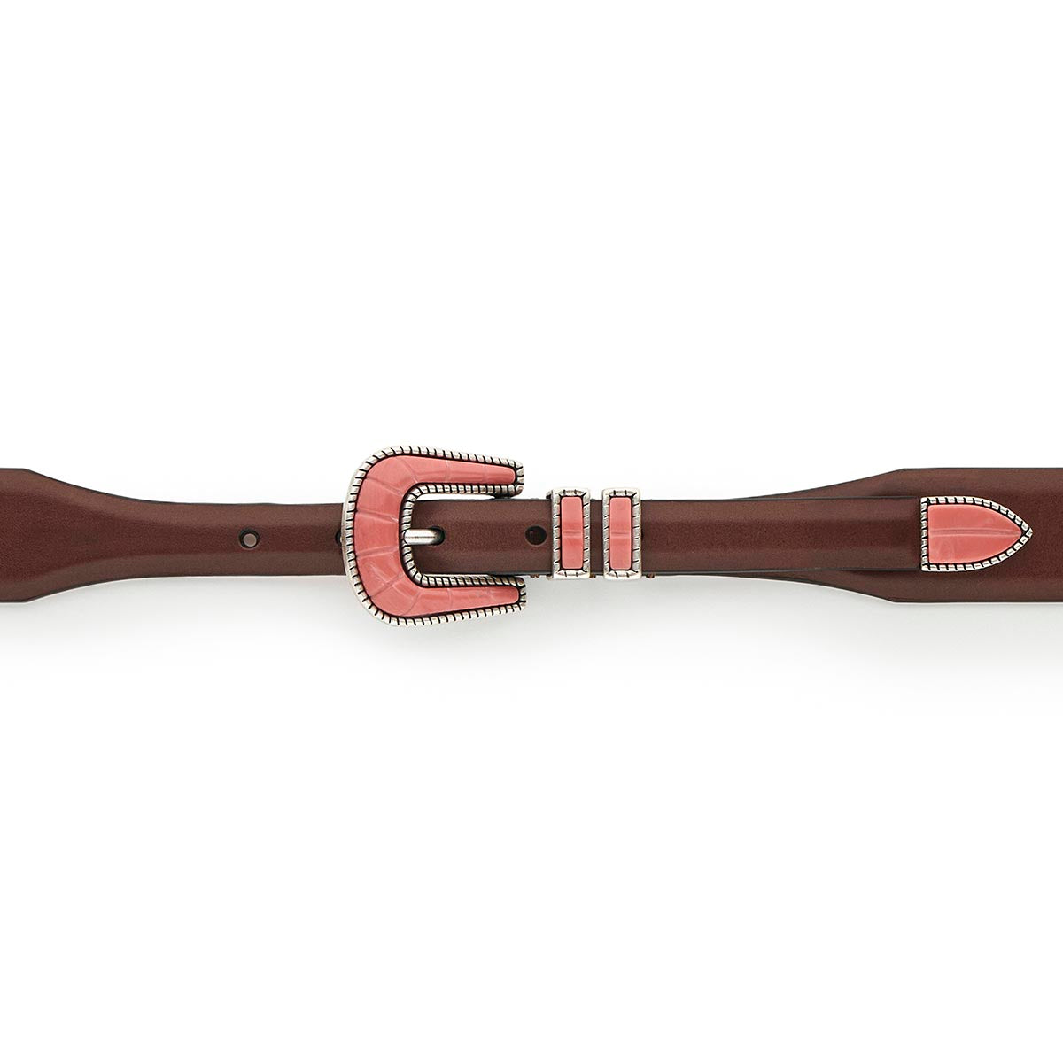Silver Ostrich Crazy Color belt - CRAZY COLOR - Pink Coral - Brown vintage