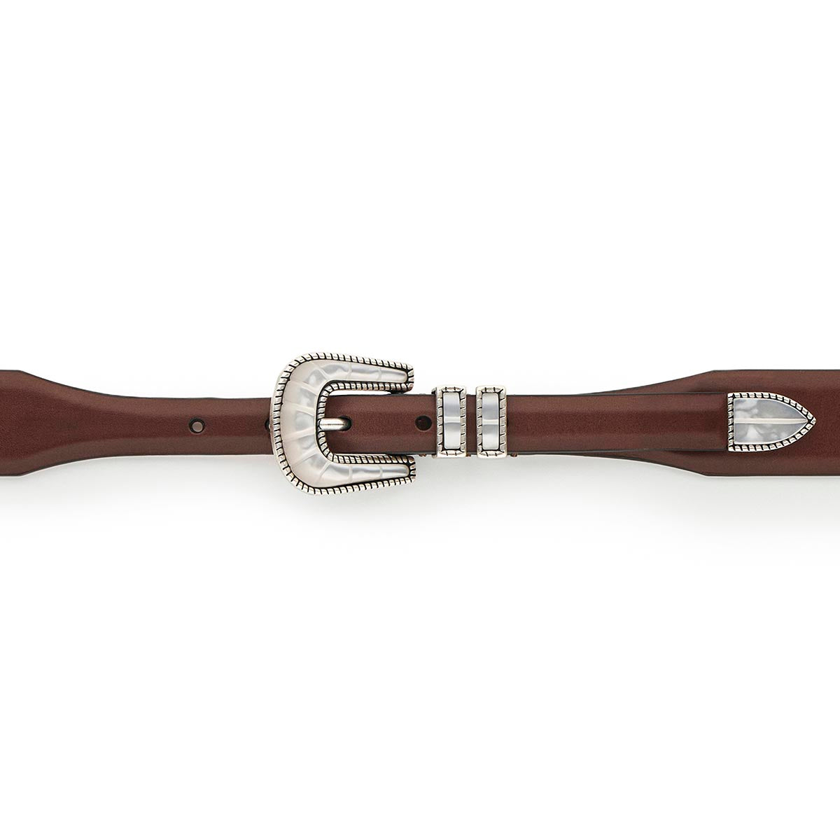 Silver Ostrich Crazy Color belt - CRAZY COLOR - Mother Of Pearl - Brown vintage