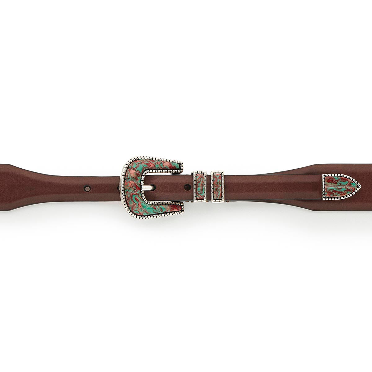 Silver Ostrich Crazy Color belt - CRAZY COLOR ACTIVE - Mint - Brown vintage