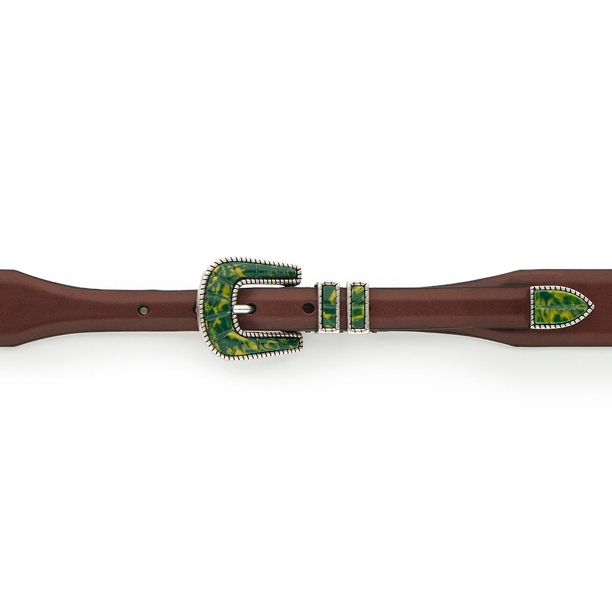 Silver Ostrich Crazy Color belt - CRAZY COLOR ACTIVE - Green - Brown vintage