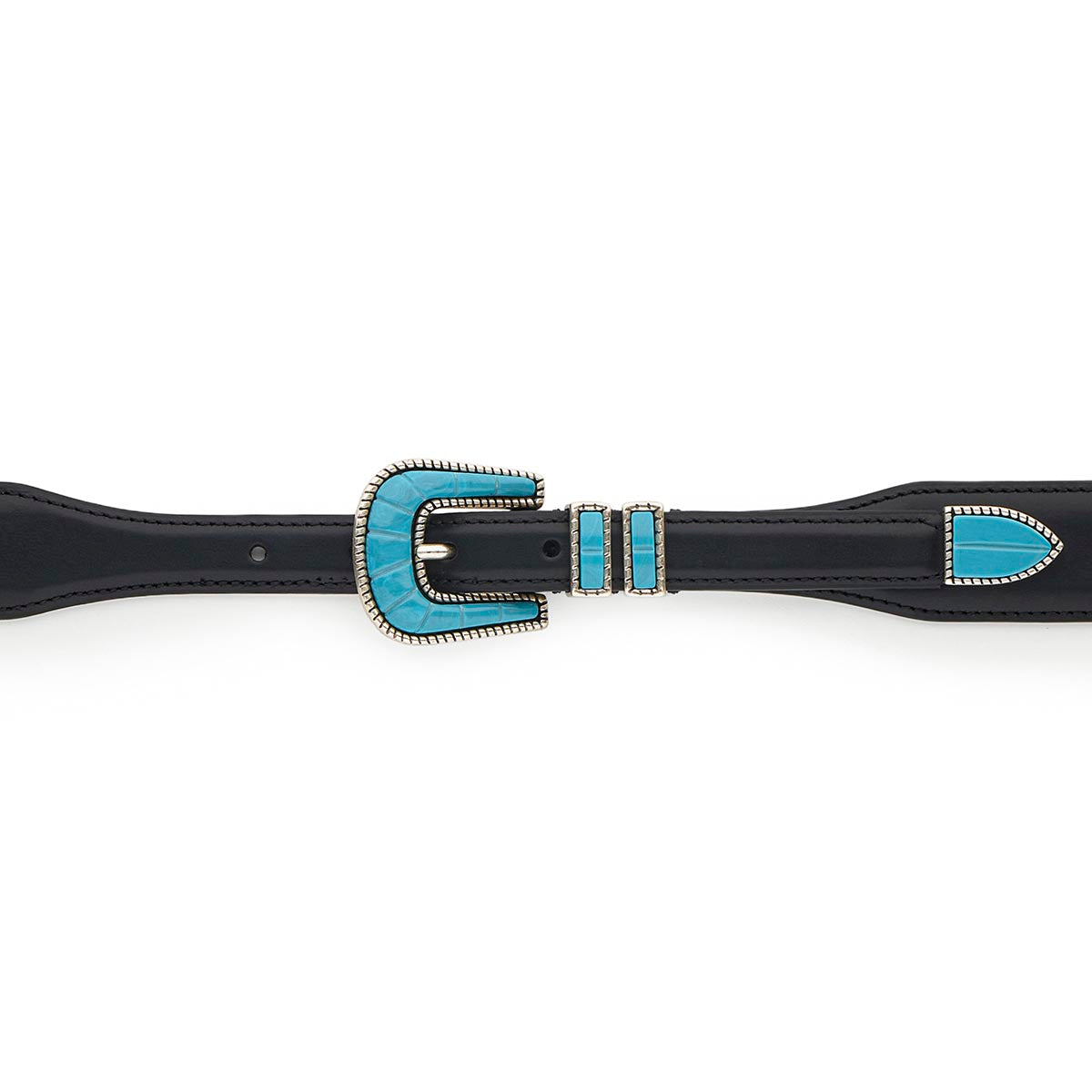 Silver Ostrich Crazy Color belt - CRAZY COLOR - Turquoise - Black calfskin