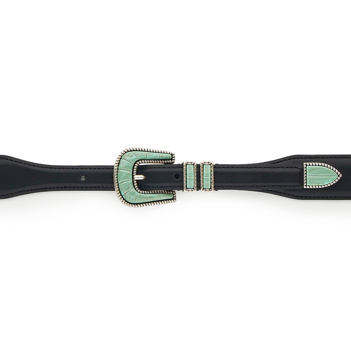 Silver Ostrich Crazy Color belt - CRAZY COLOR - Soft Turquoise - Black calfskin