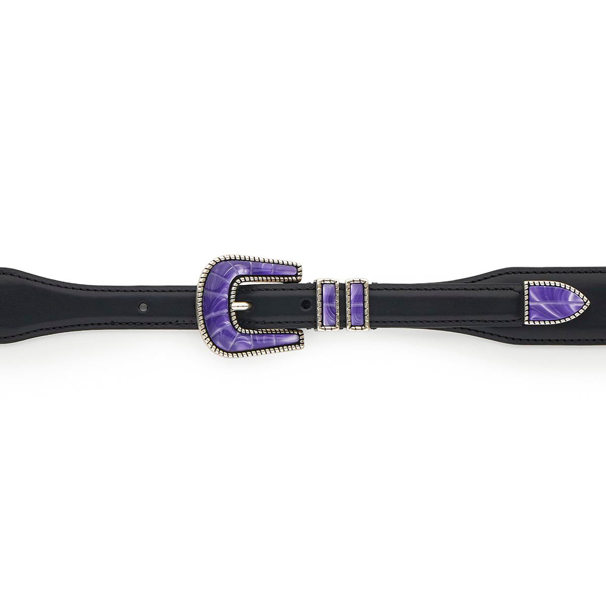 Silver Ostrich Crazy Color belt - CRAZY COLOR - Purple Rain - Black calfskin