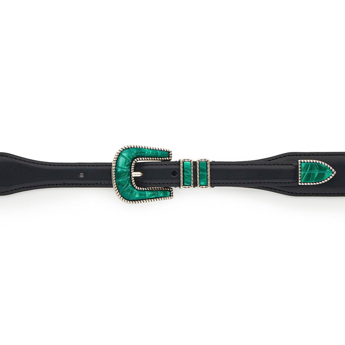 Silver Ostrich Crazy Color belt - CRAZY COLOR - Emerald Green - Black calfskin