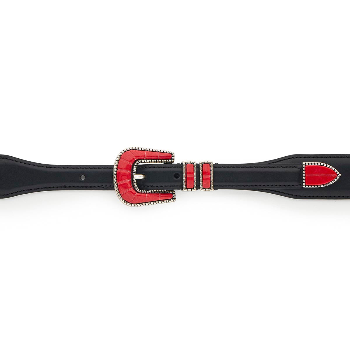 Silver Ostrich Crazy Color belt - CRAZY COLOR - Red Lobster - Black calfskin