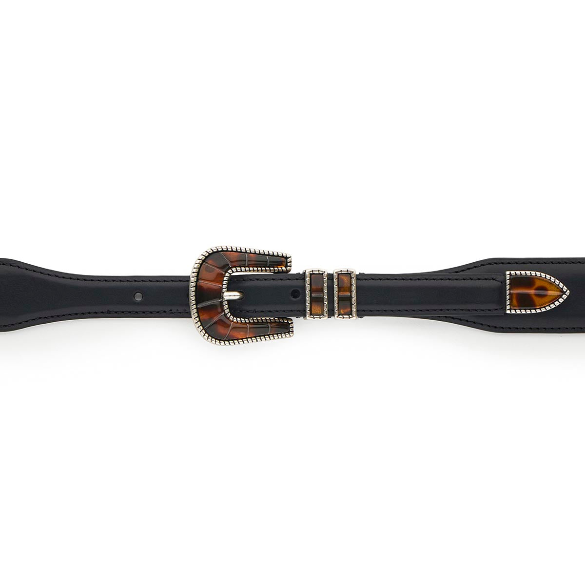 Silver Ostrich Crazy Color belt - CRAZY COLOR - Havana Brown - Black calfskin