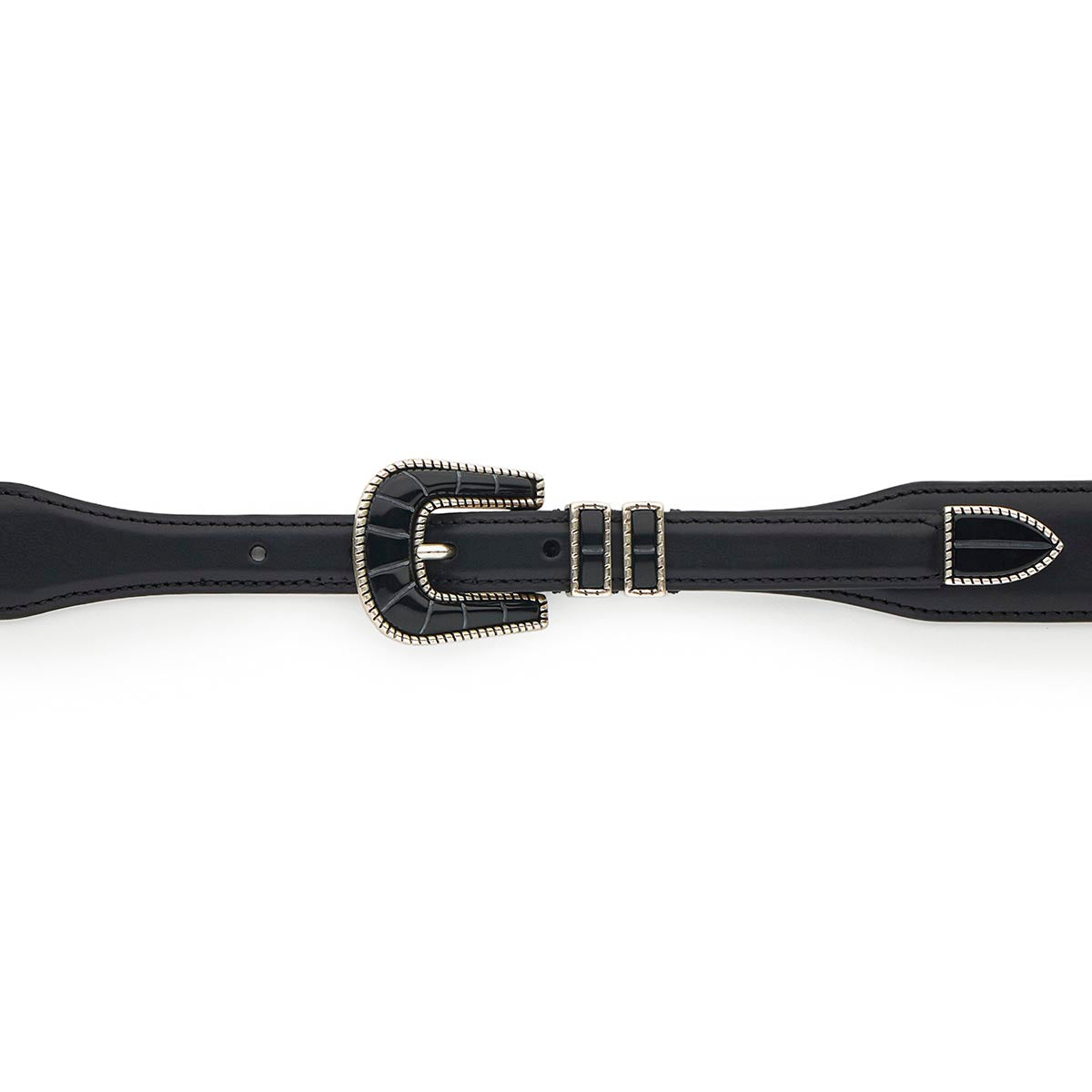 Silver Ostrich Crazy Color belt - CRAZY COLOR - Black - Black calfskin