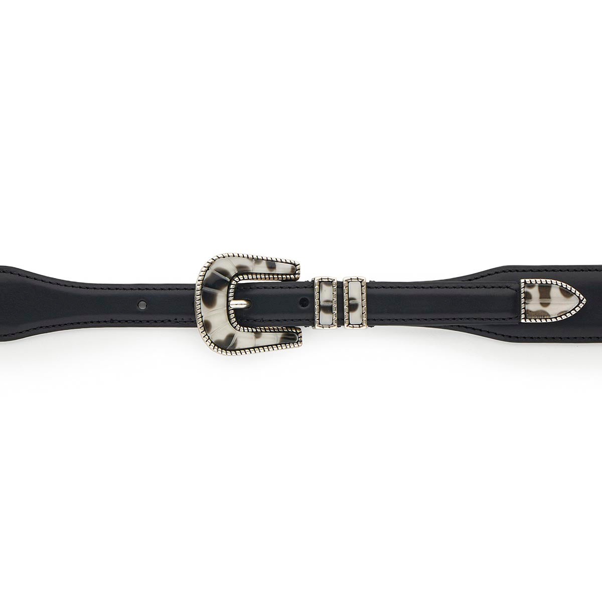 Silver Ostrich Crazy Color belt - CRAZY COLOR - Black Shade - Black calfskin