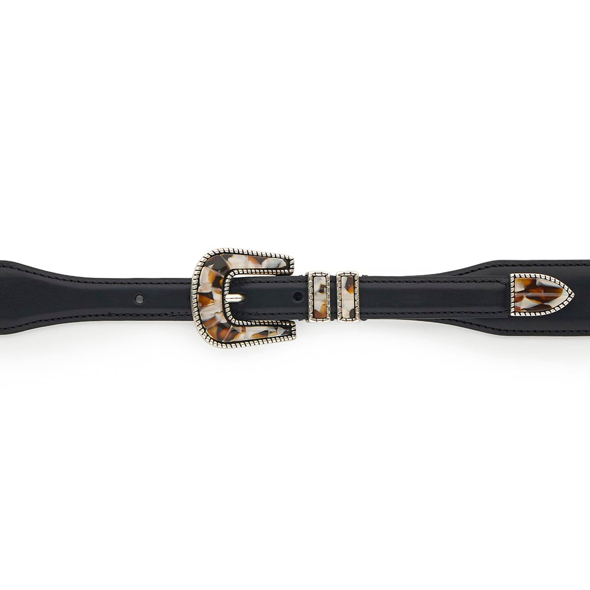 Silver Ostrich Crazy Color belt - CRAZY COLOR - Brown Shade - Black calfskin